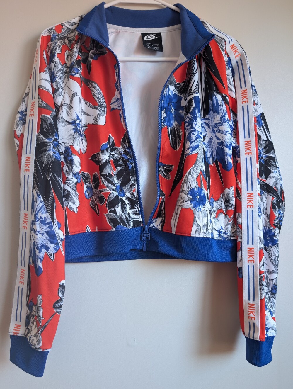 Nike Hyper Femme Floral Cropped Track Jacket Blue Red - Size Small